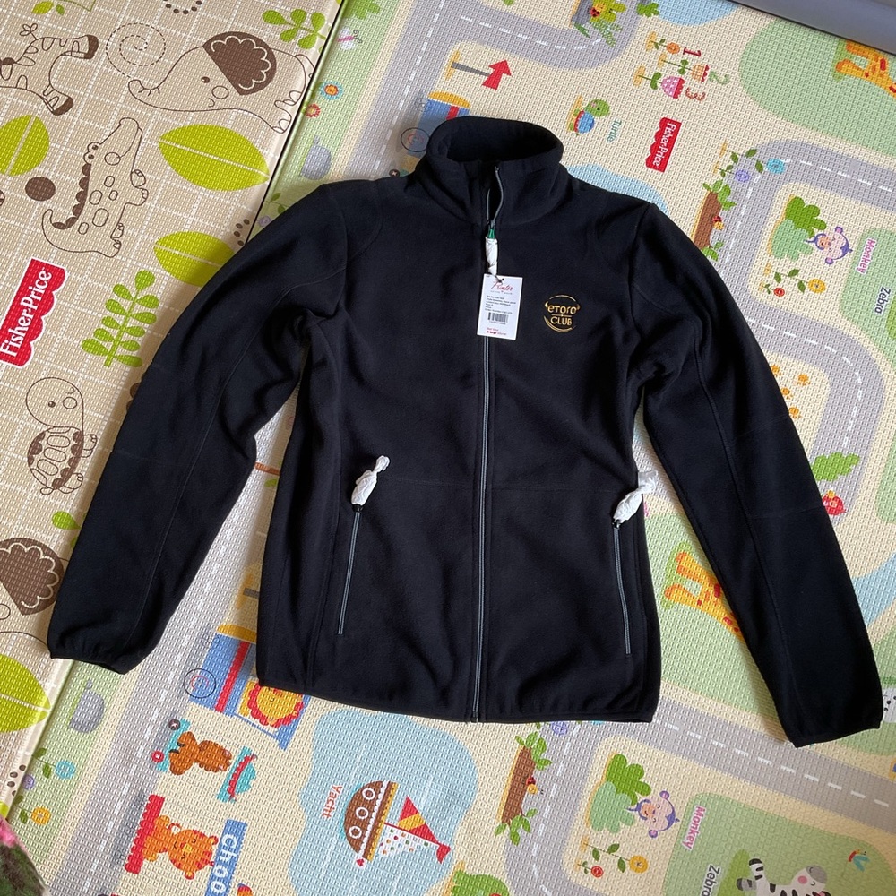 Printer Active Speedway mens fleece jacket Sz S Black NWT. EToro Club Logo